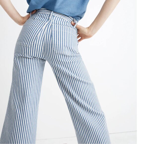 Madewell Tall Emmett Wide-Leg Crop Pants in Herringbone Railroad Stripe Size 26T - Picture 3 of 7